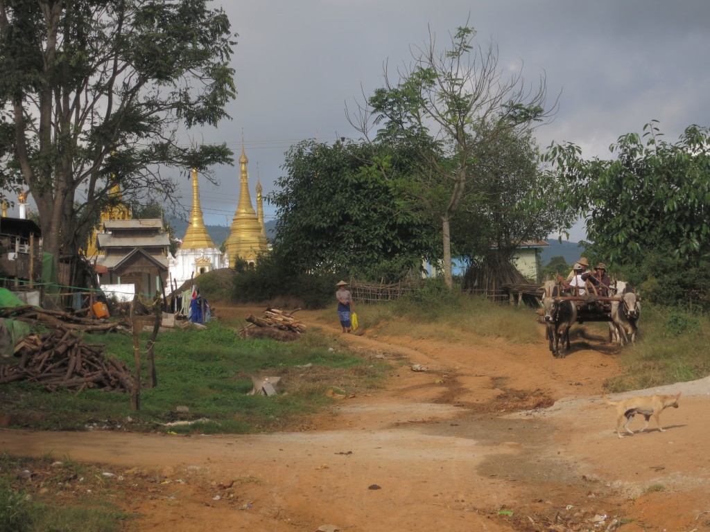 Stupas und Ochsenkarren in Myinmahti