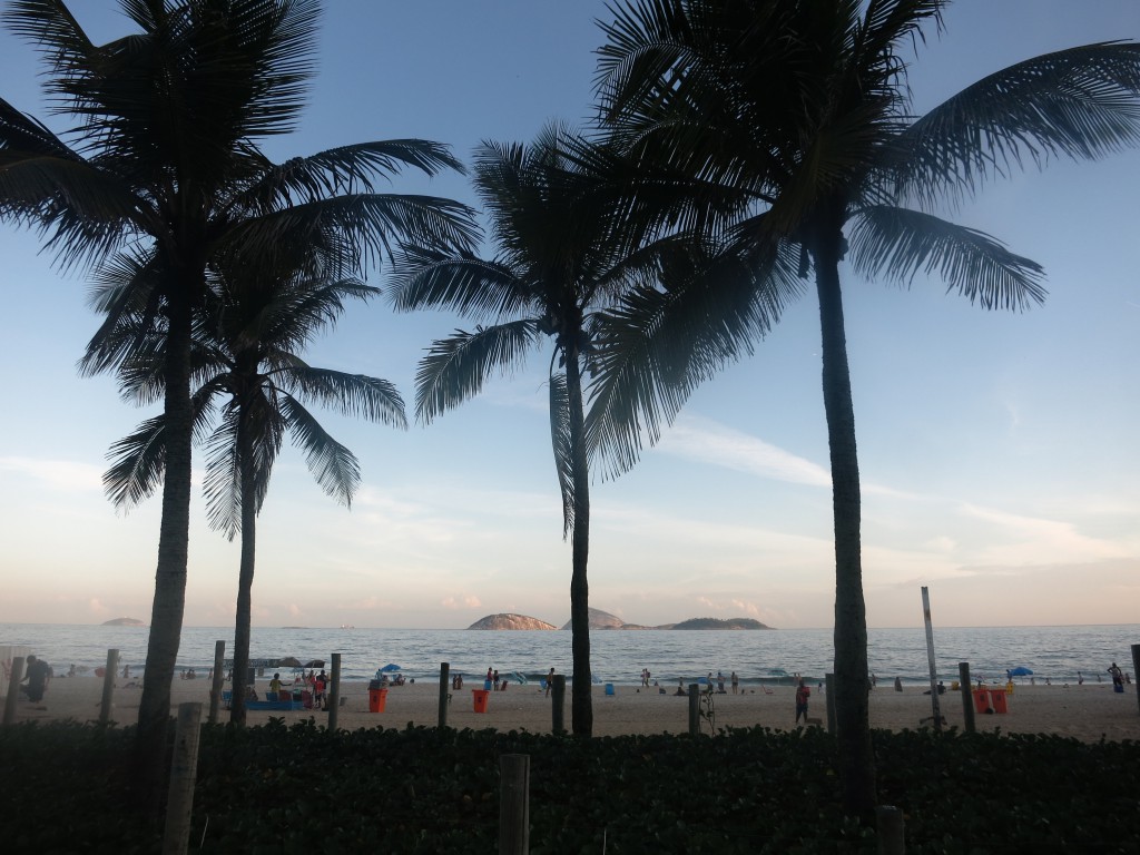 Palmen vor dem Strand von Ipanema am Abend