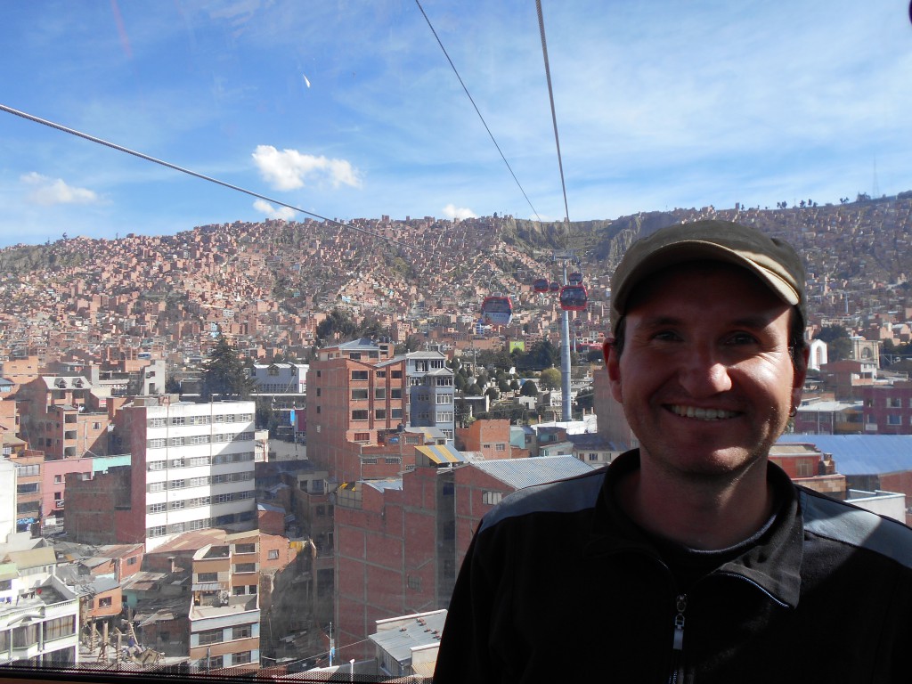 In der Seilbahn-Gondel Richtung El Alto im Hintergrund